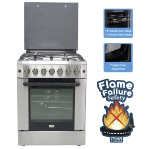 Mika Standing Cooker, 60cm X 60cm, 4 Gas, Electric Oven, Half Inox - Image 3