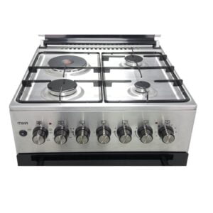 Mika Standing Cooker, 58cm x 58cm, 3 Gas Burner + 1 Electric Plate, Half Inox - Image 2