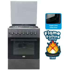 Mika Standing Cooker, 60cm x 60cm, 3 Gas Burner + 1 Electric Plate, Decor Silver - Image 2