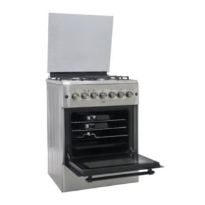 Mika Standing Cooker, 60cm x 60cm, 3 Gas Burner + 1 Electric Plate, Half Inox