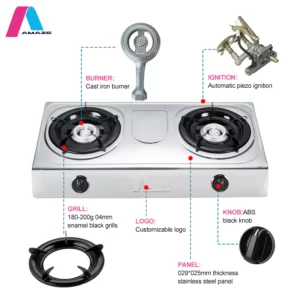 AMAZE 2 Burner Stainless Gas Cooker AM-6002 - Image 2